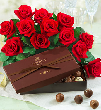 One Dozen Red Roses with Godiva Truffles