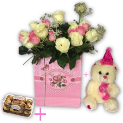 19 Pink & White Roses Offer